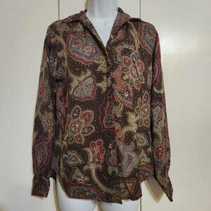 VTG 80s Womens Size 6 Evan Picone 100% Silk Floral Boho Long Sleeve Blouse